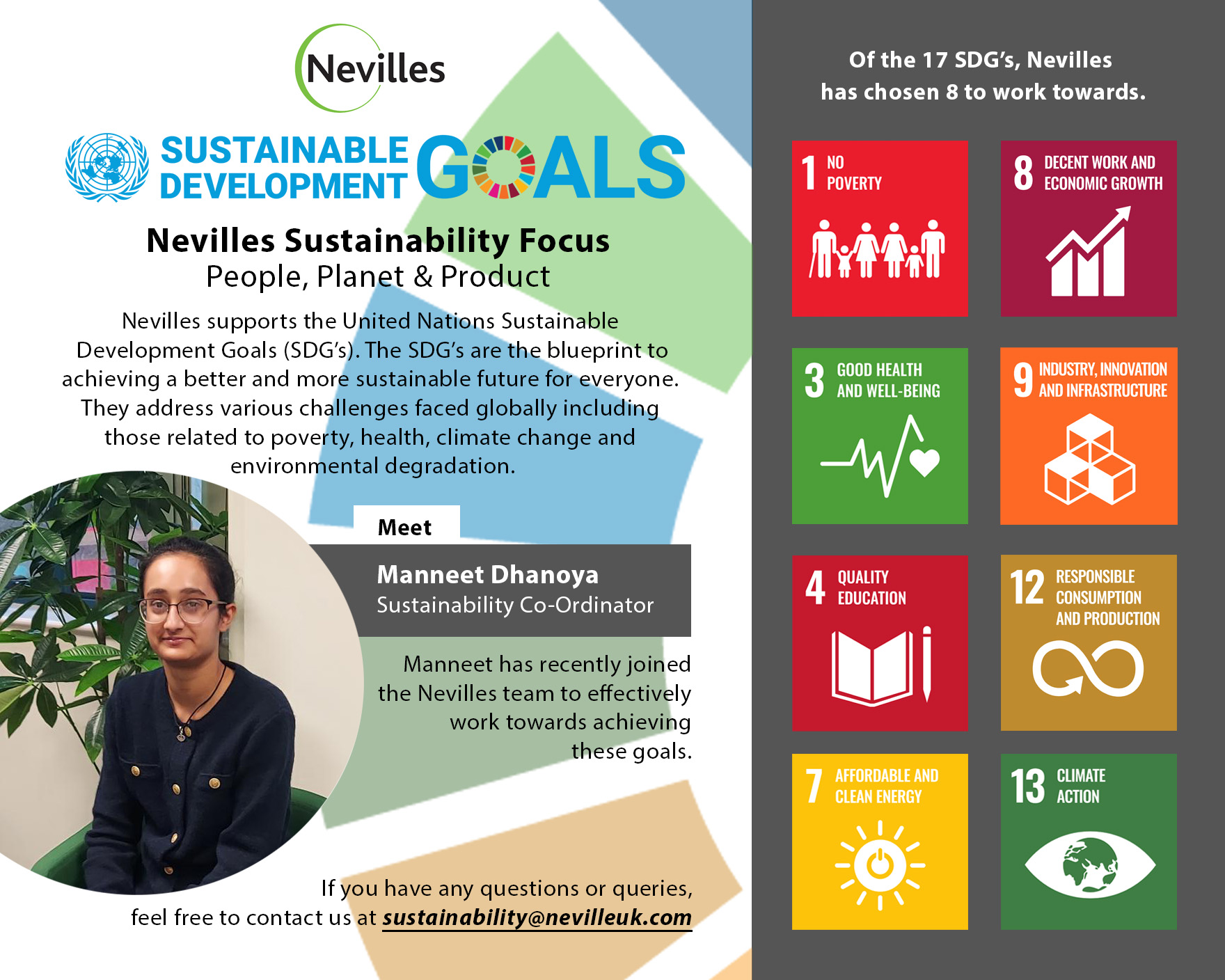 Nevilles Sustainability Focus - People, Planet and Product